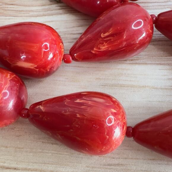 Vintage Marbled Red Bakelite Beaded Necklace 26 In 1940s 93 Grams - Picture 10 of 12